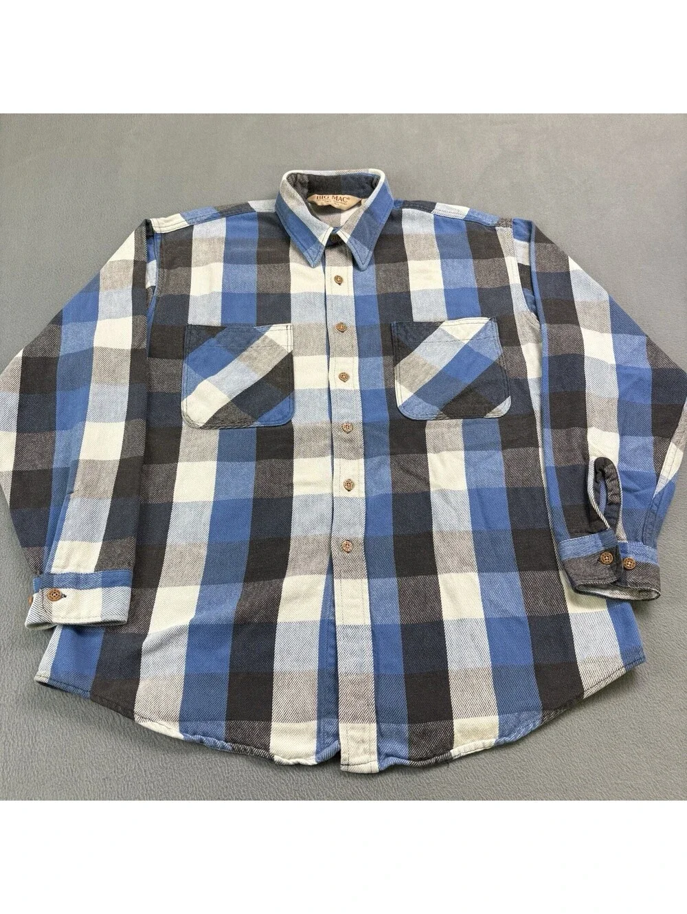 Vintage Big Mac Plaid Heavyweight Flannel Button Up Shirt Size XL Tall Blue